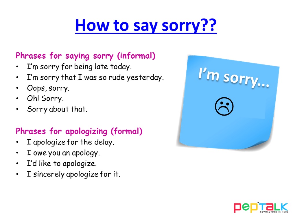 40 Simple Ways To Say Sorry In English Pep Talk India